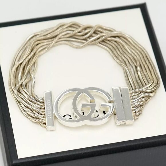 GUCCI Multi Strand G Logos Bracelet 7.5" Silver 925 Auth w/Box #783-32 - Picture 3 of 16
